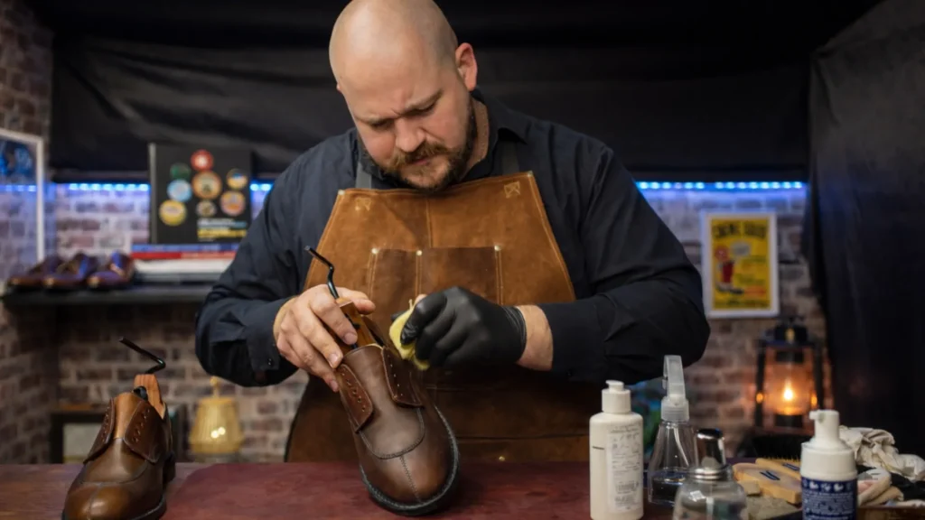 Soin d’un mocassin en cuir à l’atelier de Navarrenx