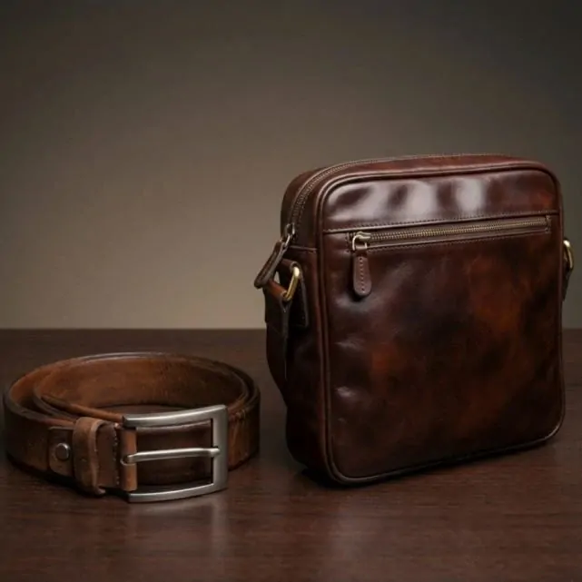 Sacoche et ceinture en cuir restaurées
