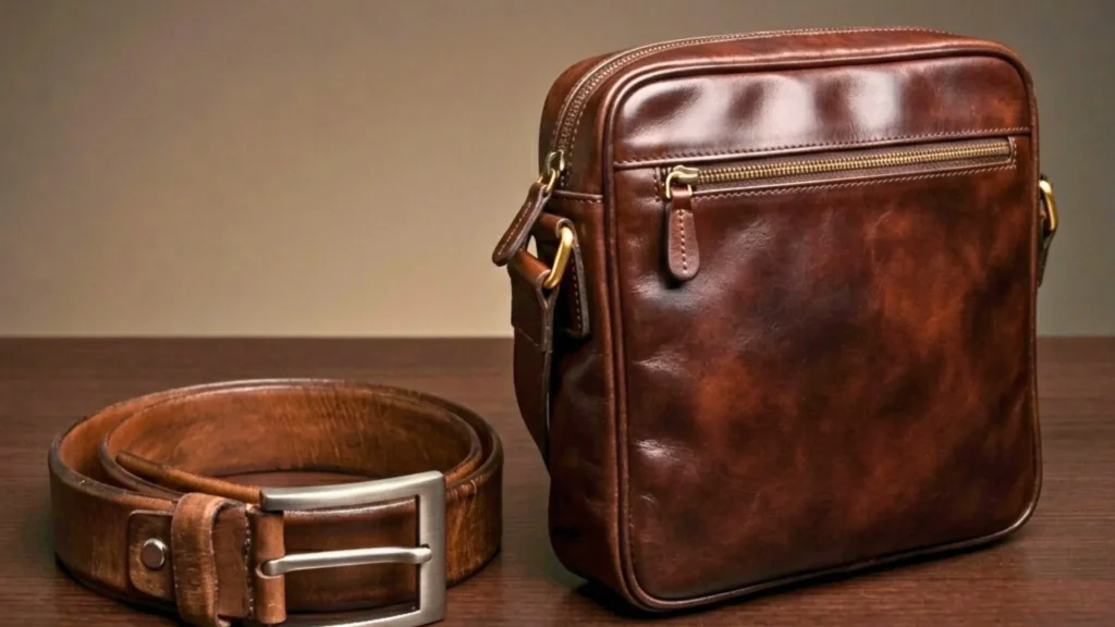 Sacoche et ceinture en cuir restaurées
