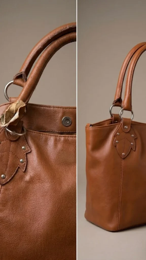 Sac en cuir avant et après réparation