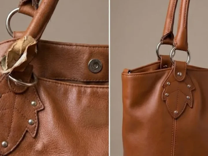 Sac en cuir avant et après réparation