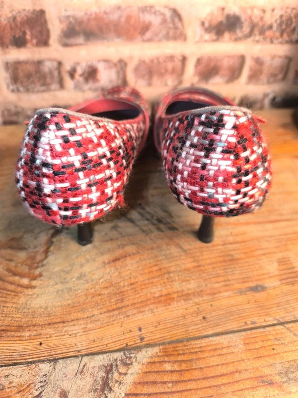 Escarpins Xti en tweed rouge noir et blanc, photo 6