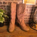 Bottes hautes Tex camel effet daim à talons